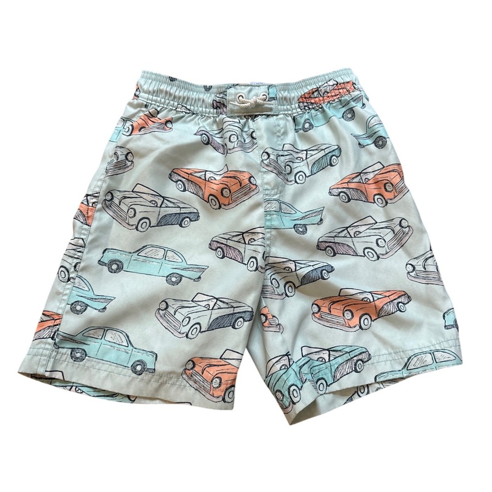 Tea‎ Collection Swim Trunks Kids Mint Green Excellent Vintage Car Print SIZE 8